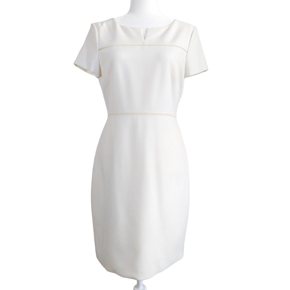Halston Heritage White Ivory Knee Length Short Sleeve Sheath Dress Size 8 - Picture 5 of 11